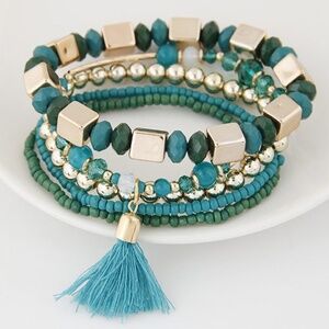 *GENESIS* Green Tassel x Bead Fashion Bracelet Set